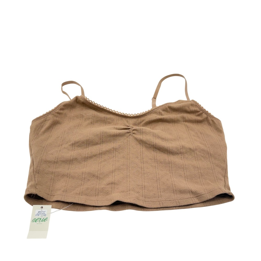 Aerie Pointelle Crop Cami Adjustable Bralette Tank Tan Coquette Balletcore NWT S